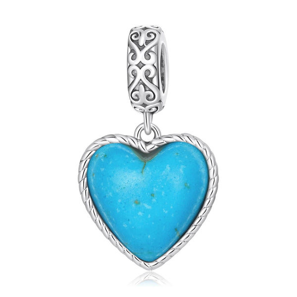 925 Sterling Silver Turquoise Heart Pendant For Diy Bracelets & Necklaces Charms & Pendants
