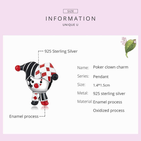 925 Sterling Silver Poker Clown Beads For Diy Bracelets & Necklaces Charms & Pendants