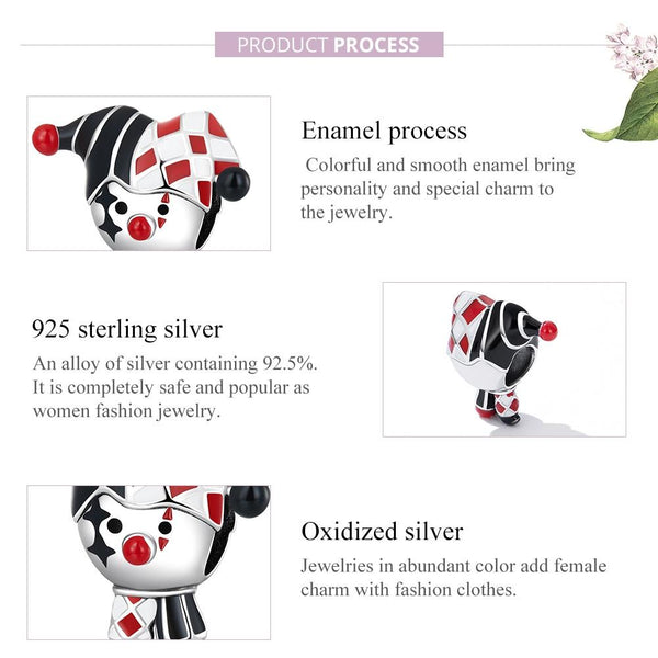 925 Sterling Silver Poker Clown Beads For Diy Bracelets & Necklaces Charms & Pendants