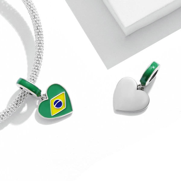 925 Sterling Silver Brazilian Flag Pendant Bracelet / Necklace Accessory Charms & Pendants