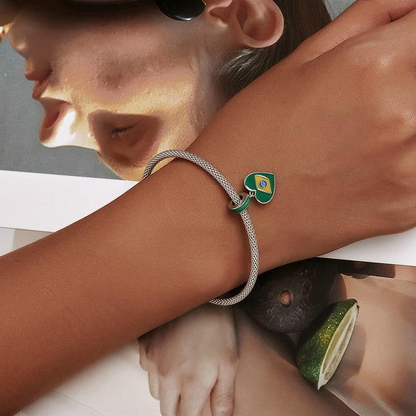 925 Sterling Silver Brazilian Flag Pendant Bracelet / Necklace Accessory Charms & Pendants