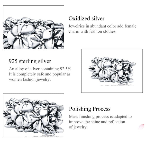 925 Sterling Silver Flower Bead Bracelet & Necklace Set Charms & Pendants