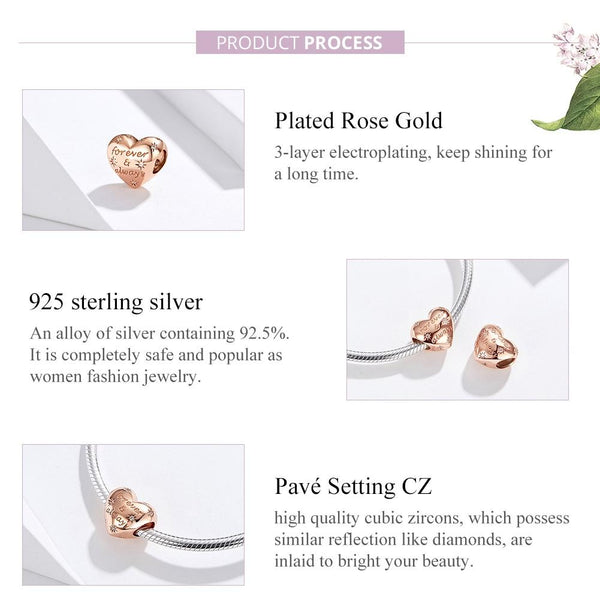 925 Sterling Silver Golden Heart Loose Beads For Diy Bracelets Charms & Pendants