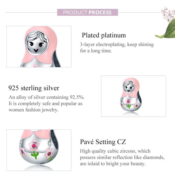 925 Sterling Silver Russian Doll Beaded Bracelet Charms & Pendants