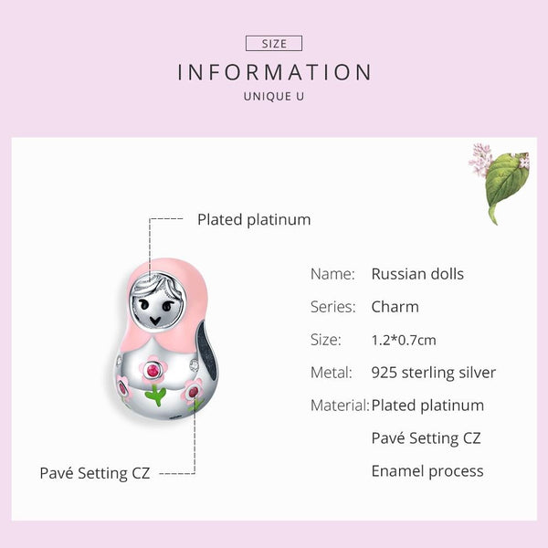 925 Sterling Silver Russian Doll Beaded Bracelet Charms & Pendants