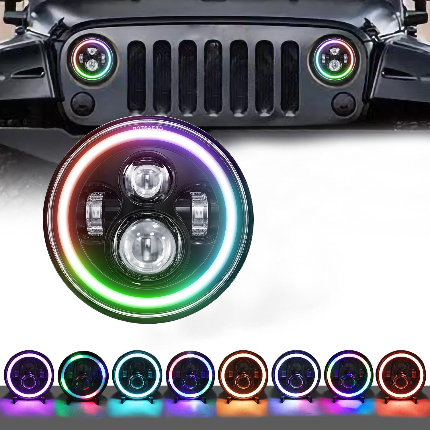 7 Inch Car Colorful Round Angel Eye Headlight Led Car Lights