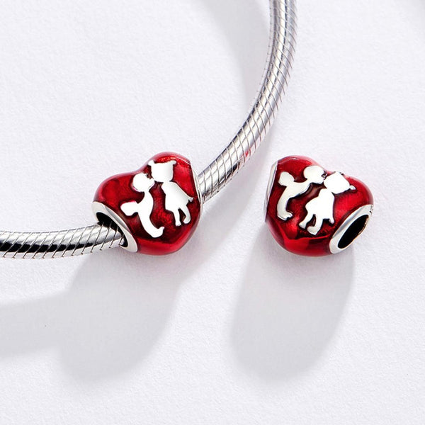 925 Sterling Silver Red Heart Diy Bracelet / Necklace Set Charms & Pendants