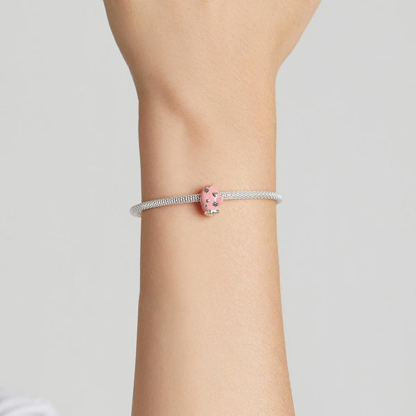 925 Sterling Silver Diy Pink Beaded Bracelet / Necklace Set Charms & Pendants