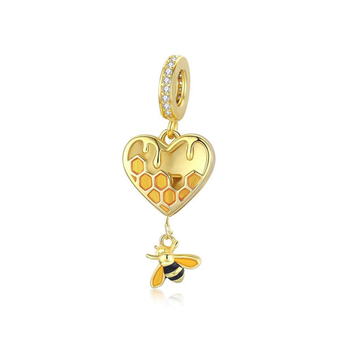 925 Sterling Silver Heart Honeycomb Bee Pendant For Bracelet Or Necklace Charms & Pendants
