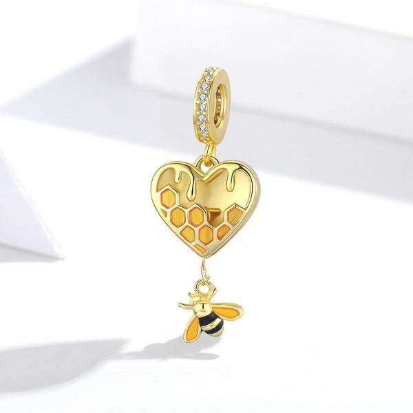 925 Sterling Silver Heart Honeycomb Bee Pendant For Bracelet Or Necklace Charms & Pendants