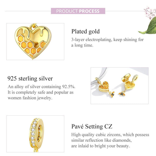 925 Sterling Silver Heart Honeycomb Bee Pendant For Bracelet Or Necklace Charms & Pendants