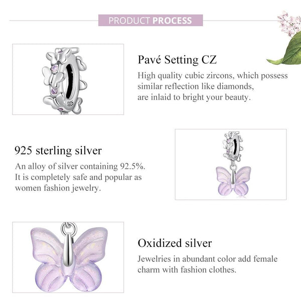 925 Sterling Silver Glazed Butterfly Pendant For Diy Bracelets & Necklaces Charms & Pendants