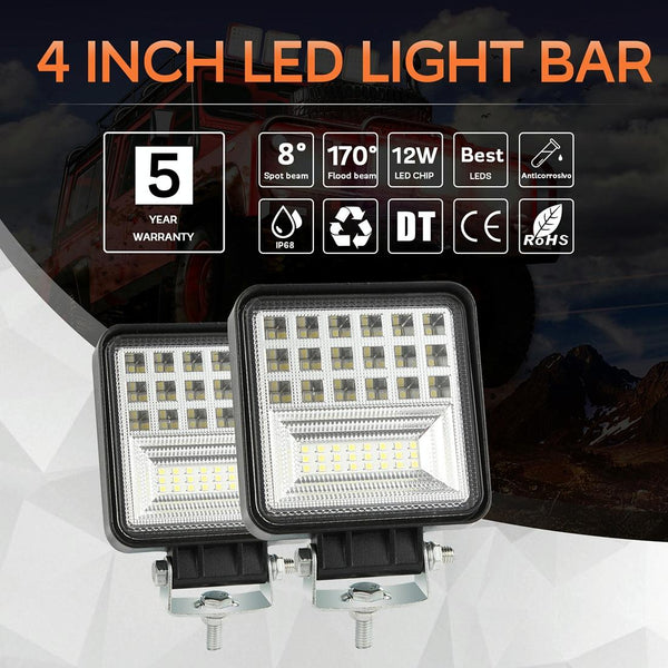 2 Pcs 4 Inch 20W Spot / Flood Light White Square Shaped Waterproof Car Suv Work Lights Spotlight Led Bulbs Dc 9 30V Led Car Lights