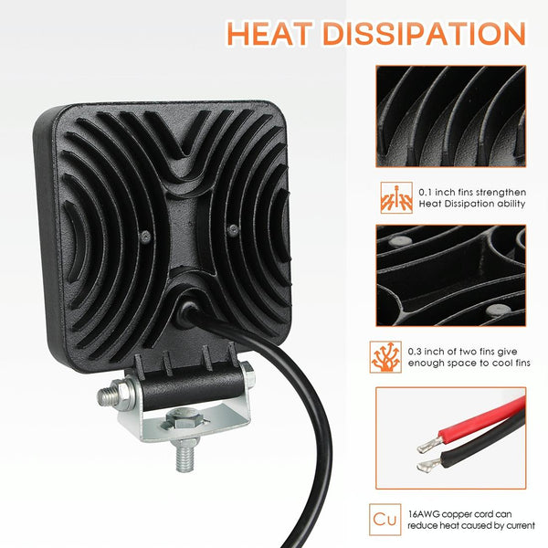 2 Pcs 4 Inch 20W Spot / Flood Light White Square Shaped Waterproof Car Suv Work Lights Spotlight Led Bulbs Dc 9 30V Led Car Lights