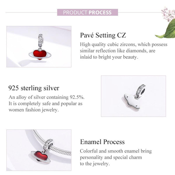 925 Sterling Silver Red Love Planet Pendant For Diy Bracelets Charms & Pendants