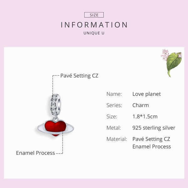 925 Sterling Silver Red Love Planet Pendant For Diy Bracelets Charms & Pendants