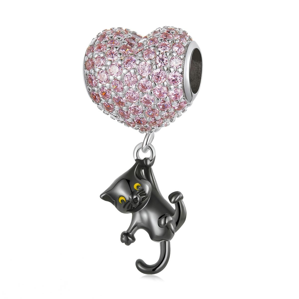925 Sterling Silver Heart Cat Pendant For Diy Bracelets & Necklaces Charms & Pendants