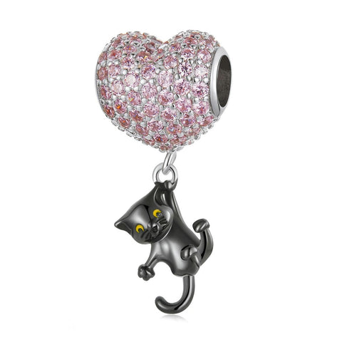 925 Sterling Silver Heart Cat Pendant For Diy Bracelets & Necklaces Charms & Pendants