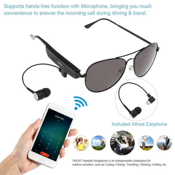 Wireless Bluetooth Sunglasses With Music Earphones And Mic Earbuds