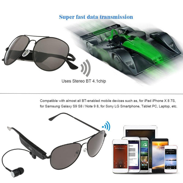 Wireless Bluetooth Sunglasses With Music Earphones And Mic Earbuds