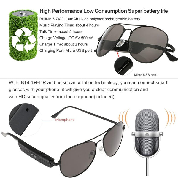 Wireless Bluetooth Sunglasses With Music Earphones And Mic Earbuds