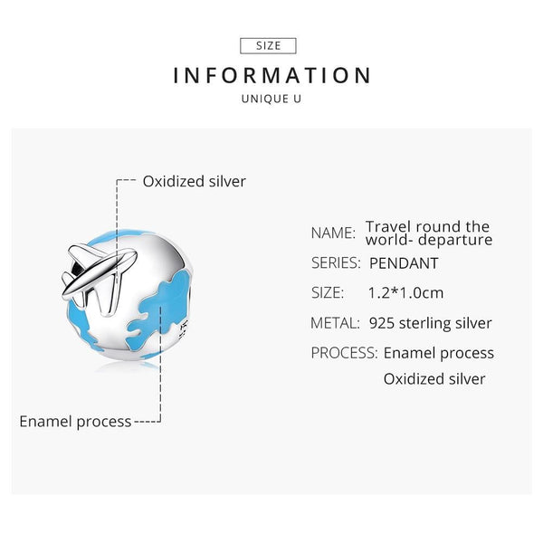 925 Sterling Silver World Travel Beads For Bracelet / Necklace Charms & Pendants