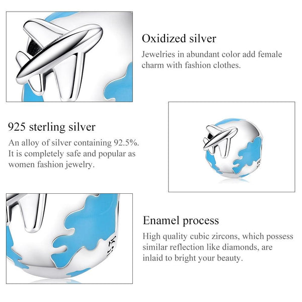 925 Sterling Silver World Travel Beads For Bracelet / Necklace Charms & Pendants