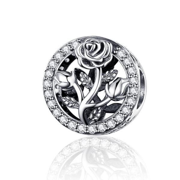 925 Sterling Silver Rose Beaded Bracelet Charm Charms & Pendants