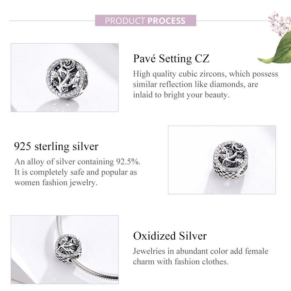 925 Sterling Silver Rose Beaded Bracelet Charm Charms & Pendants
