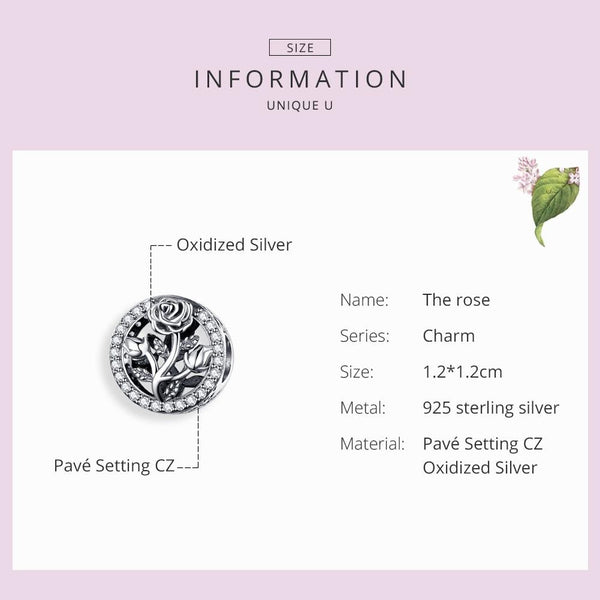 925 Sterling Silver Rose Beaded Bracelet Charm Charms & Pendants