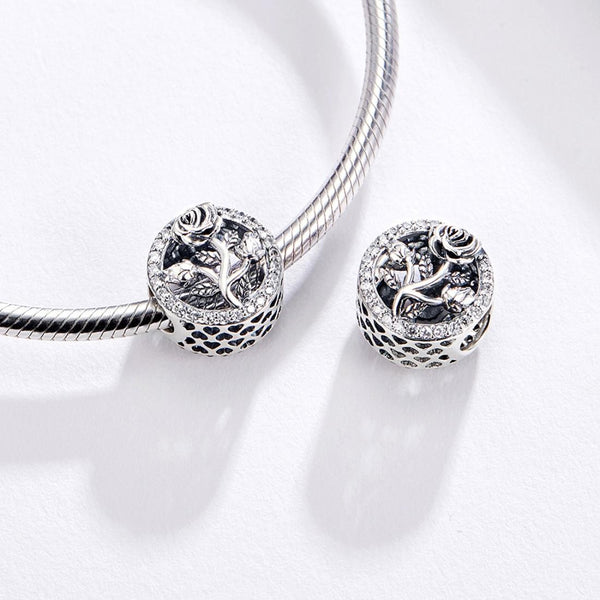 925 Sterling Silver Rose Beaded Bracelet Charm Charms & Pendants