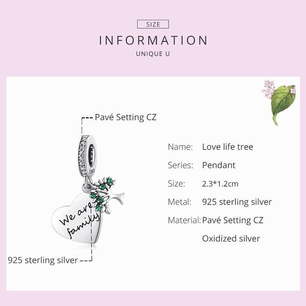 925 Sterling Silver Heart Tree Pendant For Bracelet Or Necklace Charms & Pendants