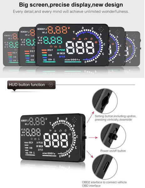 Car Obdii Hud Warning System 5.5 Inch Display Fuel Consumption Speed Alarm Water Temp Fault Diagnosis Other Instruments & Gauges