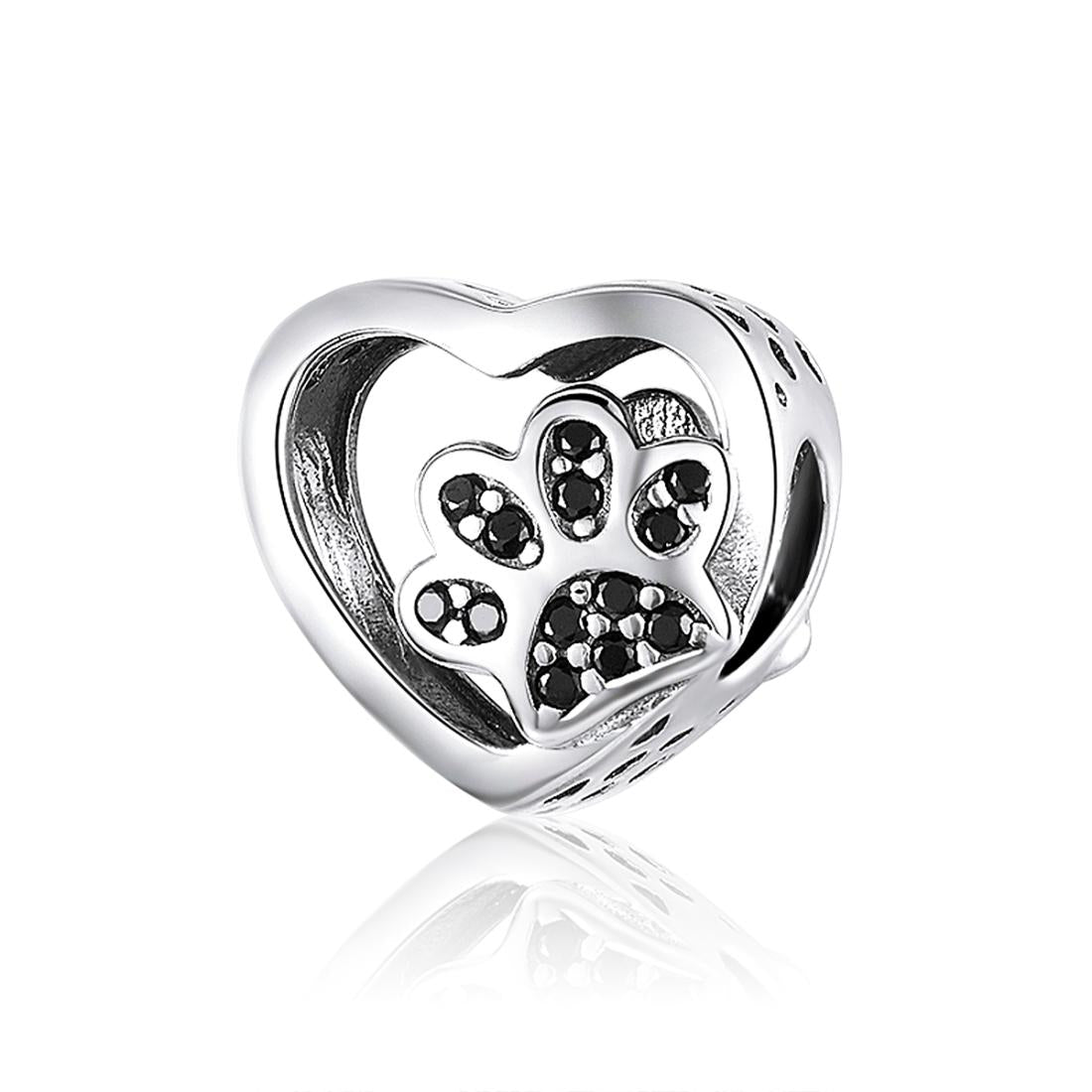 925 Sterling Silver Pet Paw Print Beaded Bracelet Charms & Pendants