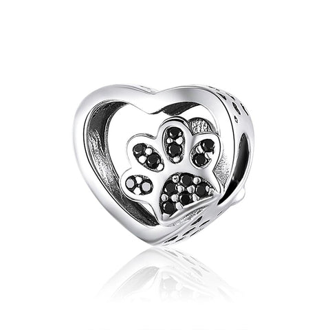925 Sterling Silver Pet Paw Print Beaded Bracelet Charms & Pendants