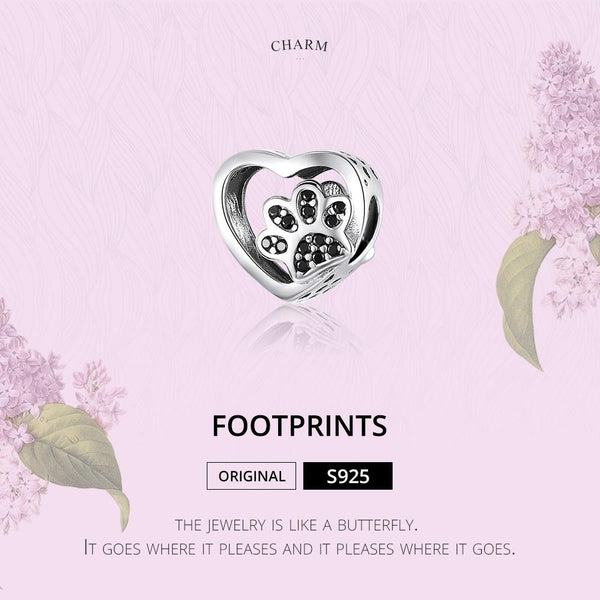 925 Sterling Silver Pet Paw Print Beaded Bracelet Charms & Pendants