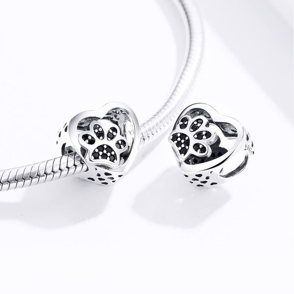 925 Sterling Silver Pet Paw Print Beaded Bracelet Charms & Pendants
