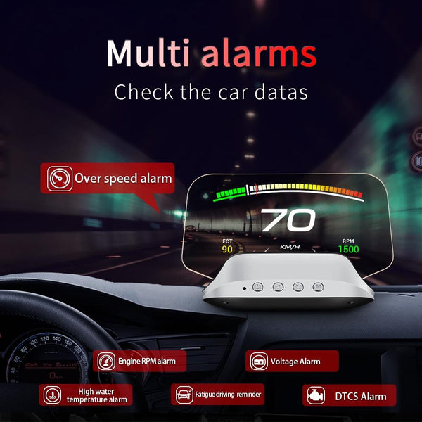 Car Head Up Display Hud Overspeed Temp Voltage Engine Failure Fatigue Reminder Navigation Placeholder
