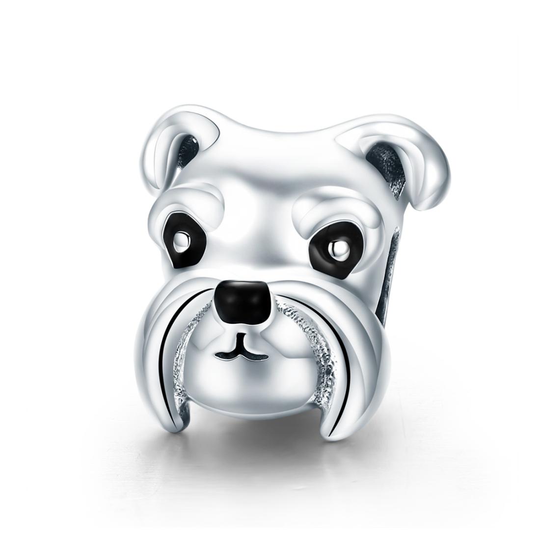 925 Sterling Silver Schnauzer Beads Platinum Plated Charms & Pendants