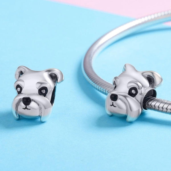 925 Sterling Silver Schnauzer Beads Platinum Plated Charms & Pendants