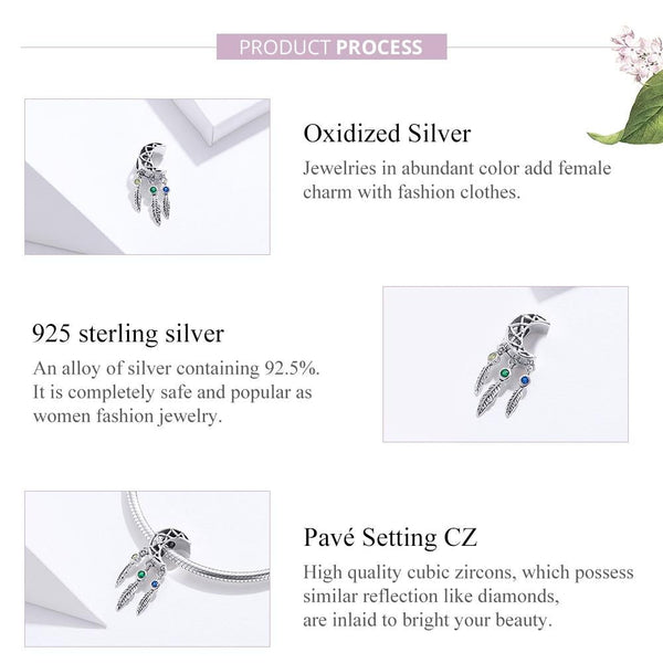 925 Sterling Silver Moon Beaded Bracelet Accessory Charms & Pendants