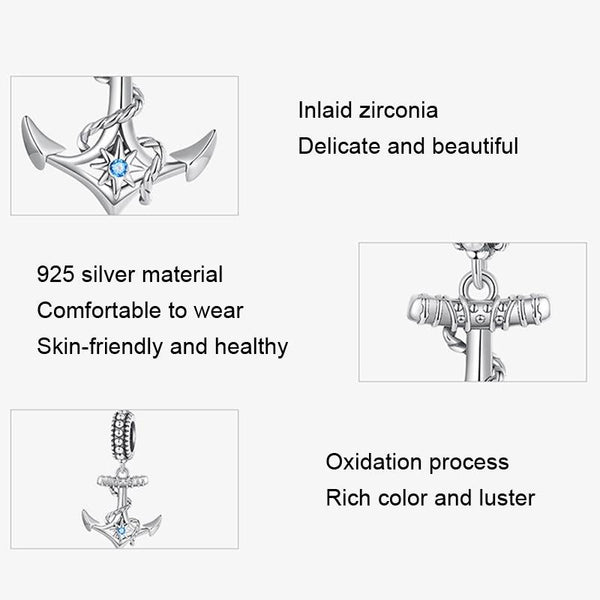 925 Sterling Silver Anchor Pendant Bracelet Beads Bracelets