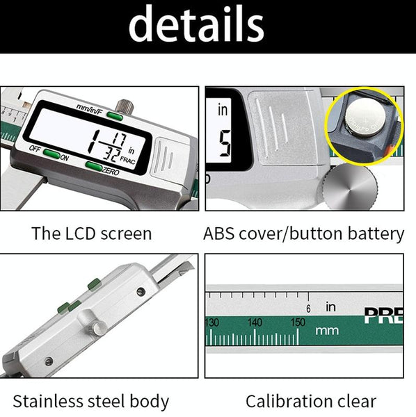 Digital Display Vernier Caliper 0 150Mm Stainless Steel Green Vernier Calipers
