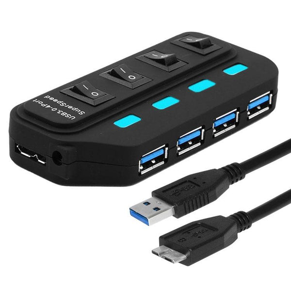 4 Port Usb 3.0 Hub With Individual Switches Black Usb Cables Hubs & Adapters
