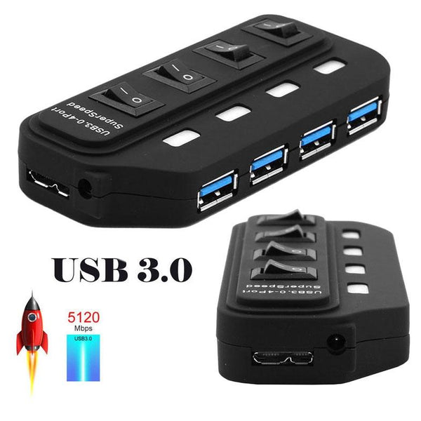 4 Port Usb 3.0 Hub With Individual Switches Black Usb Cables Hubs & Adapters