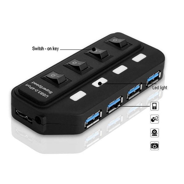 4 Port Usb 3.0 Hub With Individual Switches Black Usb Cables Hubs & Adapters