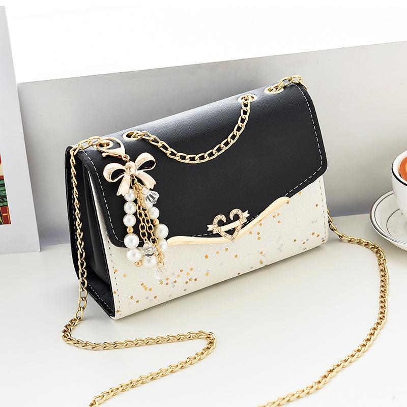 Sequined Messenger Shoulder Bag For Women Beige Black With Pendant Women's Bags & Handbags
