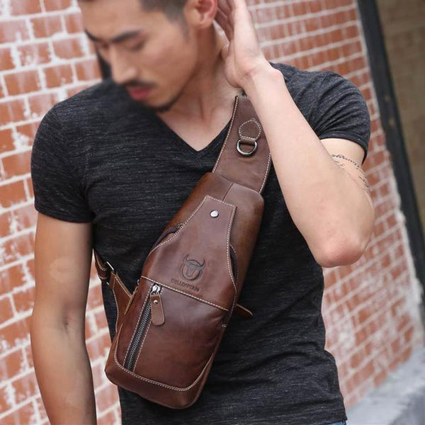 Retro Leather Crossbody Chest Bag For Men Black + Buckle Bags