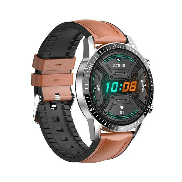 1.3 Inch Heart Rate / Blood Pressure Oxygen Monitoring Watch Brown Leather Activity Trackers