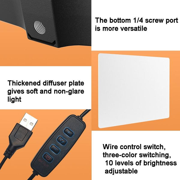 10 Three Colour Temperature Flat Panel Live Fill Light 2.1M Bracket & Clip Other Lighting & Studio